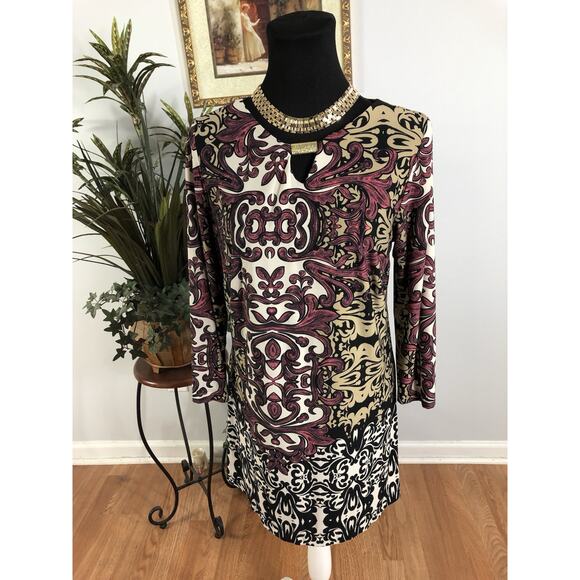 Peck & Peck Women Sheath Dress M 3/4 Sleeve Round Neck Cottagecore Peasant Boho - Picture 2 of 9